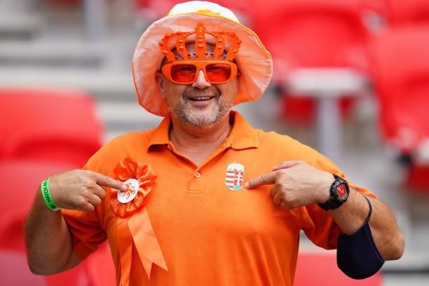 Netherlands fan poses for a photo prior to the UEFA Euro 2020 Championship Round of 16 match between Netherlands and Czech Republic at Puskas Arena...