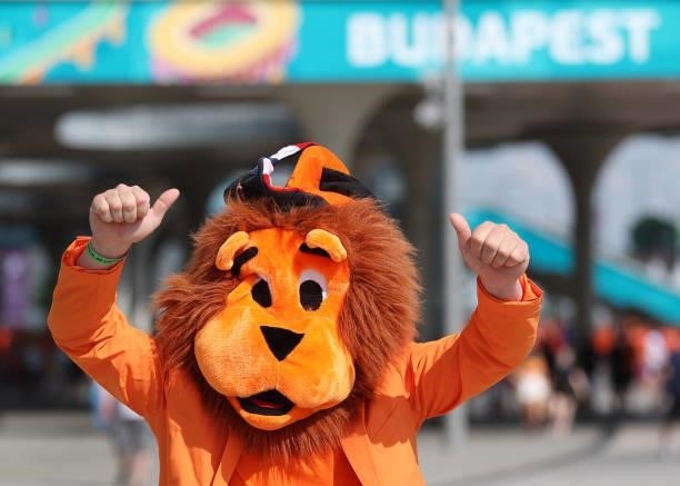 Fan of Netherlands is seen wearing fancy dress as they make their way towards the stadium prior to the UEFA Euro 2020 Championship Round of 16 match...