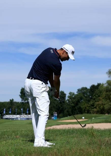 Martin Kaymer of Germany plays his second shot on the 18t hole during the final round of The BMW International Open at Golfclub Munchen Eichenried on...