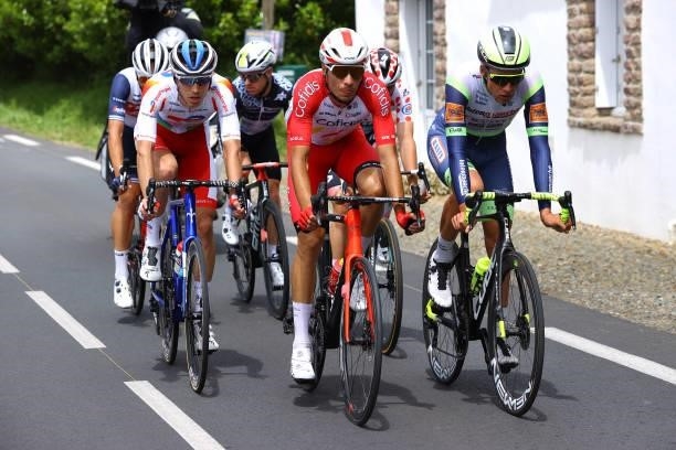 Jérémy Cabot of France and Team Team TotalEnergies, Anthony Perez of France and Team Cofidis & Jonas Koch of Germany and Team Intermarché - Wanty -...