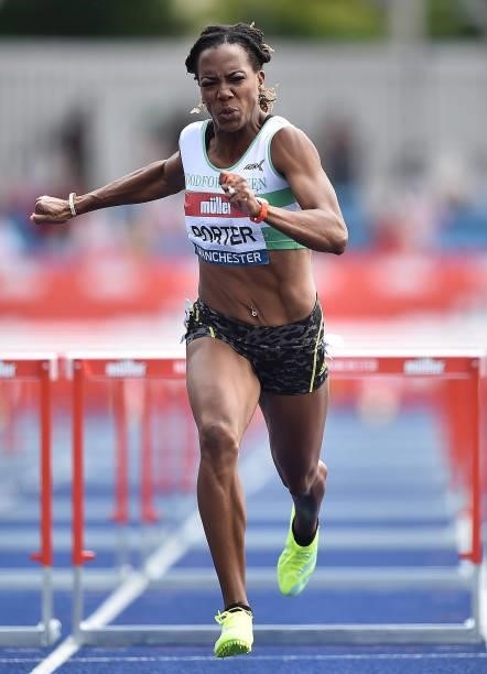 Tiffany Porter of Woodford Green wins the Womens 100m Hurdles Final during Day Three of the Muller British Athletics Championships at Manchester...