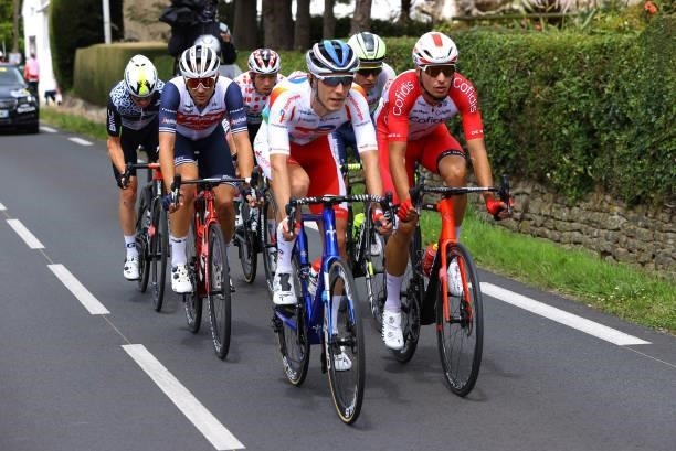 Jérémy Cabot of France and Team Team TotalEnergies & Anthony Perez of France and Team Cofidis in the Breakaway during the 108th Tour de France 2021,...