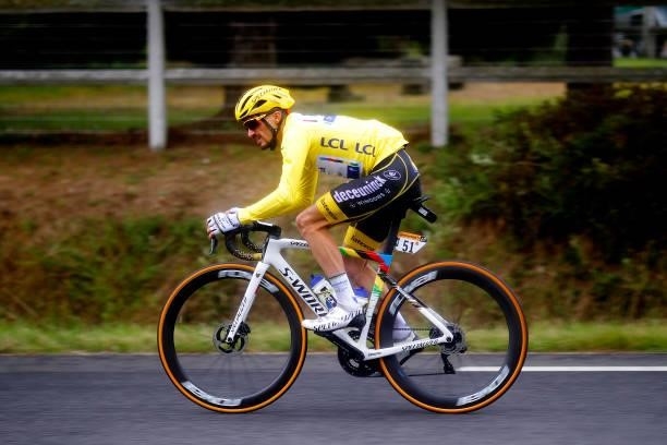 Julian Alaphilippe of France and Team Deceuninck - Quick-Step yellow leader jersey during the 108th Tour de France 2021, Stage 2 a 183,5km stage from...