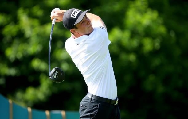 Viktor Hovland of Norway on the 15th tee during the final round of The BMW International Open at Golfclub Munchen Eichenried on June 27, 2021 in...