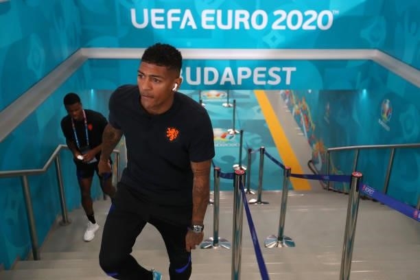 Patrick van Aanholt of Netherlands looks on after inspecting the pitch prior to the UEFA Euro 2020 Championship Round of 16 match between Netherlands...