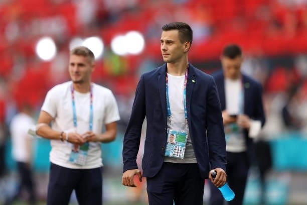 Jakub Pesek of Czech Republic looks on as he inspects the pitch prior to the UEFA Euro 2020 Championship Round of 16 match between Netherlands and...