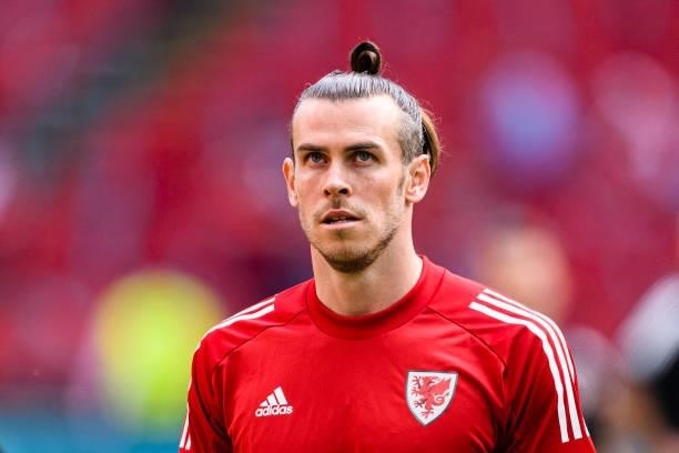 Gareth Bale of Wales warming up during the UEFA Euro 2020 Championship Round of 16 match between Wales and Denmark at Johan Cruijff Arena on June 26,...