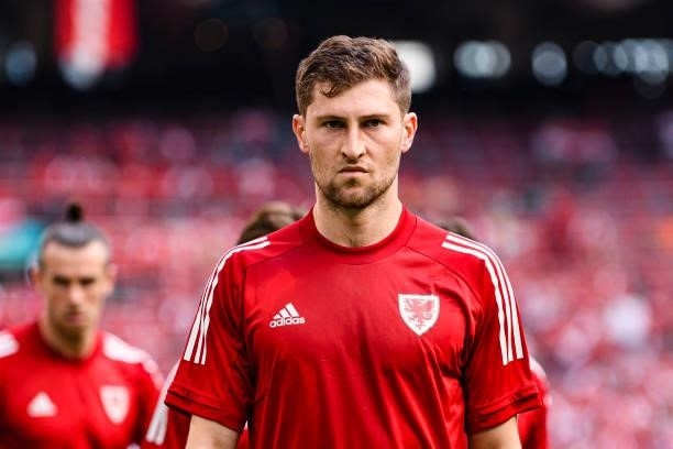 Ben Davies of Wales warming up during the UEFA Euro 2020 Championship Round of 16 match between Wales and Denmark at Johan Cruijff Arena on June 26,...