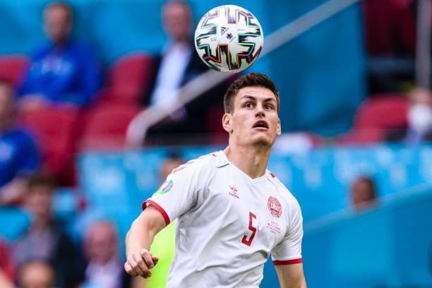 Joakim Maehle of Denmark controls the ball during the UEFA Euro 2020 Championship Round of 16 match between Wales and Denmark at Johan Cruijff Arena...