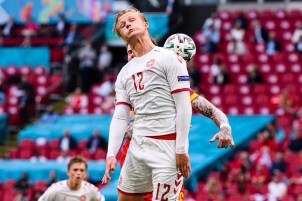 Kasper Dolberg of Denmark in action during the UEFA Euro 2020 Championship Round of 16 match between Wales and Denmark at Johan Cruijff Arena on June...