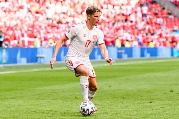 Jens Stryger of Denmark in action during the UEFA Euro 2020 Championship Round of 16 match between Wales and Denmark at Johan Cruijff Arena on June...
