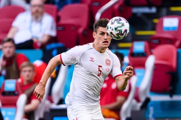 Joakim Maehle of Denmark in action during the UEFA Euro 2020 Championship Round of 16 match between Wales and Denmark at Johan Cruijff Arena on June...