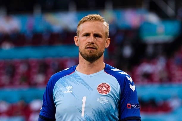 Goalkeeper Kasper Schmeichel of Denmark in action during the UEFA Euro 2020 Championship Round of 16 match between Wales and Denmark at Johan Cruijff...
