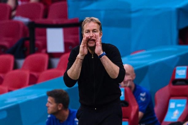 Denmark Head Coach Kasper Hjulmand gestures during the UEFA Euro 2020 Championship Round of 16 match between Wales and Denmark at Johan Cruijff Arena...