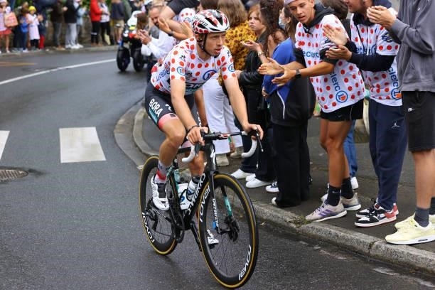 Ide Schelling of The Netherlands and Team BORA - Hansgrohe Polka Dot Mountain Jersey in the Breakaway during the 108th Tour de France 2021, Stage 2 a...