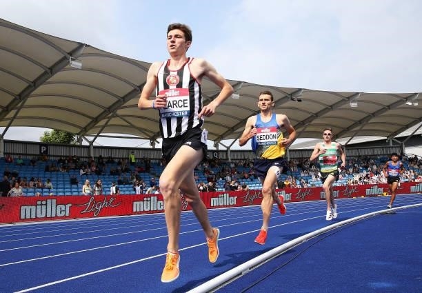 Mark Pearce of Shaftsbury Barnet holds off Zac Seddon of Bracknell to win the Mens 3000m Steeplchase Final during Day Three of the Muller British...