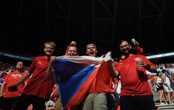Czech Republic fans show their support prior to the UEFA Euro 2020 Championship Round of 16 match between Netherlands and Czech Republic at Puskas...