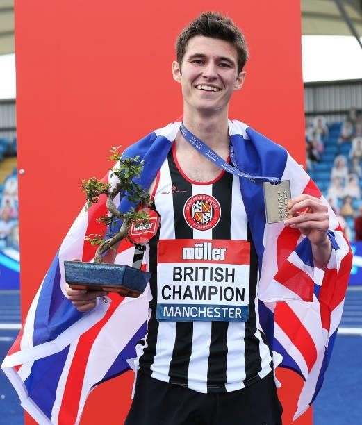 Mark Pearce of Shaftsbury Barnet pictured after winning the Mens 3000m Steeplchase Final during Day Three of the Muller British Athletics...