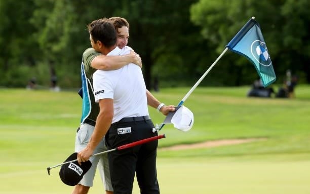Viktor Hovland of Norway celebrates after his birdie putt on the 18th green during the final round of The BMW International Open at Golfclub Munchen...