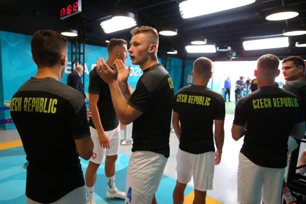 Jakub Brabec of Czech Republic encourages the team as they prepare to walk out for the warm up prior to the UEFA Euro 2020 Championship Round of 16...