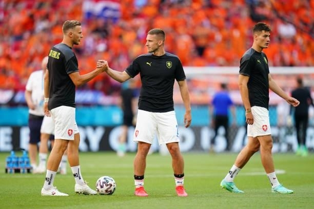 Pavel Kaderabek of Czech Republic reacts as he warms up prior to the UEFA Euro 2020 Championship Round of 16 match between Netherlands and Czech...