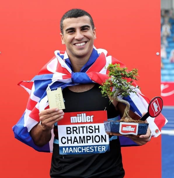 Adam Gemili of Blackheath pictured after winning the Mens 200m Final during Day Three of the Muller British Athletics Championships at Manchester...