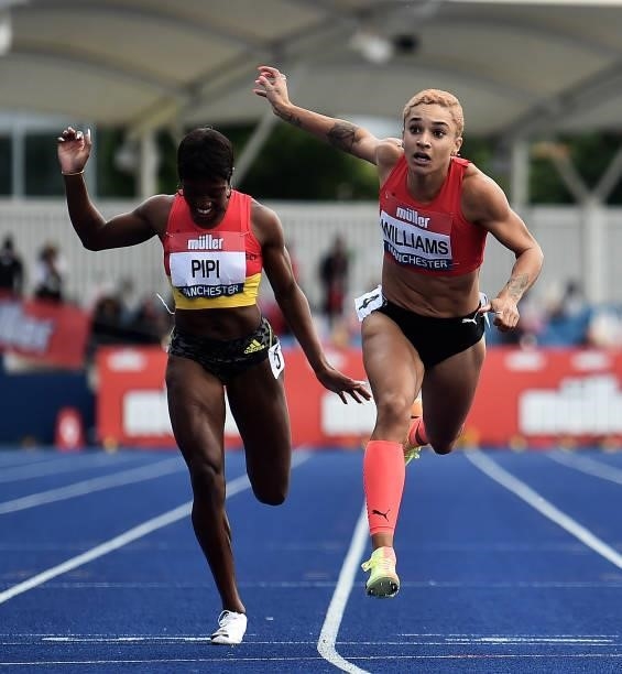 Jodie Williams of Herts Pheonix wins the Womens 200m Final during Day Three of the Muller British Athletics Championships at Manchester Regional...