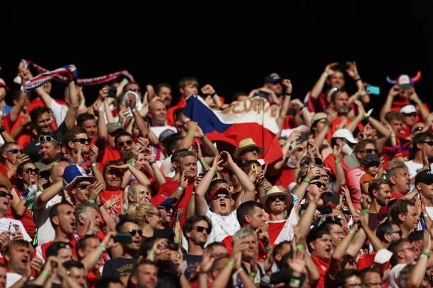 Fans of Czech Republic show their support prior to the UEFA Euro 2020 Championship Round of 16 match between Netherlands and Czech Republic at Puskas...