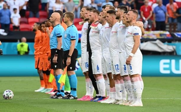 Players of Czech Republic stand for the national anthem prior to the UEFA Euro 2020 Championship Round of 16 match between Netherlands and Czech...