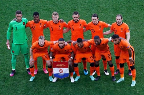 Players of Netherlands pose for a team photograph prior to the UEFA Euro 2020 Championship Round of 16 match between Netherlands and Czech Republic...
