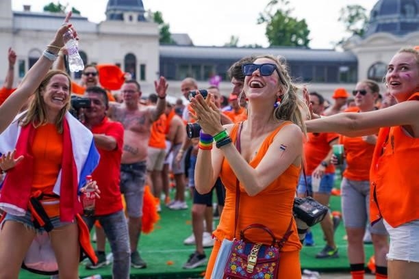 Dutch fans at the Dutch fanzone, also known as UEFA Festival Budapest prior to the UEFA Euro 2020: Round of 16 match between Netherlands and Czech...