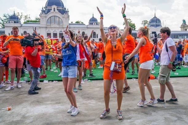 Dutch fans at the Dutch fanzone, also known as UEFA Festival Budapest prior to the UEFA Euro 2020: Round of 16 match between Netherlands and Czech...