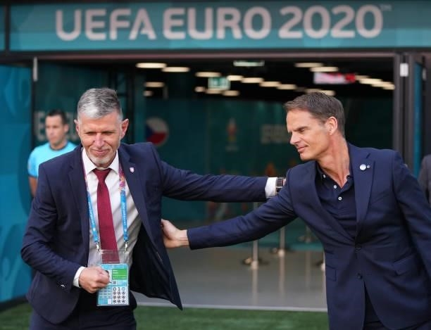 Jaroslav Silhavy, Head Coach of Czech Republic greets Frank de Boer , Head Coach of Netherlands prior to the UEFA Euro 2020 Championship Round of 16...