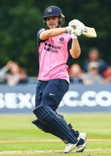 Joe Cracknell of Middlesex bats during the Vitality Blast T20 match between Middlesex and Glamorgan at Radlett Cricket Club on June 27, 2021 in...