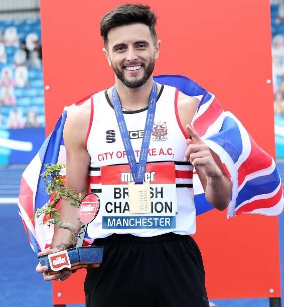Ben Williams of Stoke pictured after winning the Mens Triple Jump during Day Three of the Muller British Athletics Championships at Manchester...
