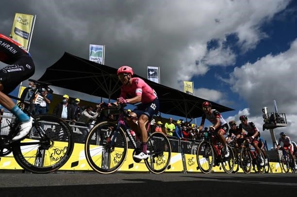 Neilson Powless of The United States and Team EF Education - Nippo, Davide Formolo of Italy and UAE-Team Emirates & Wout Van Aert of Belgium and Team...