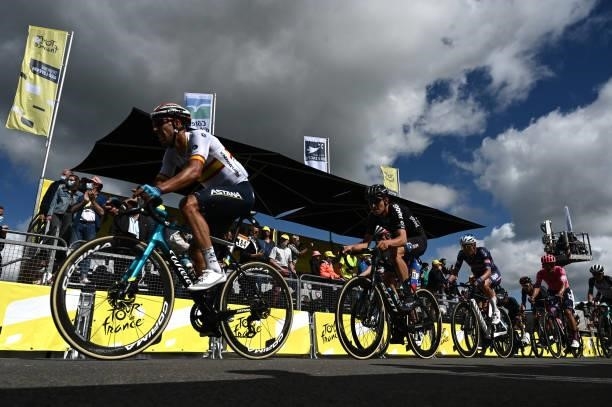 Omar Fraile of Spain and Team Astana - Premier Tech & Tiesj Benoot of Belgium and Team DSM at arrival during the 108th Tour de France 2021, Stage 2 a...