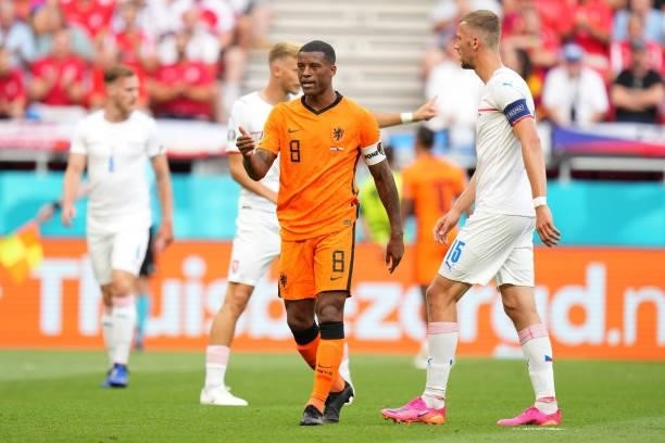 Georginio Wijnaldum of Netherlands reacts during the UEFA Euro 2020 Championship Round of 16 match between Netherlands and Czech Republic at Puskas...