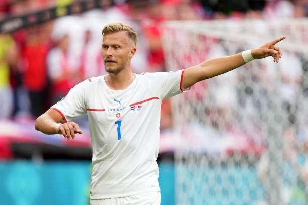 Antonin Barak of Czech Republic reacts during the UEFA Euro 2020 Championship Round of 16 match between Netherlands and Czech Republic at Puskas...