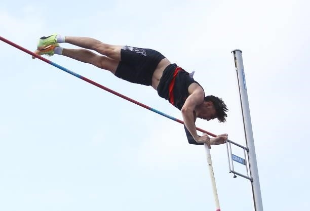Harry Coppell of Wigan competes during the Mens Pole Vault Final on Day Three of the Muller British Athletics Championships at Manchester Regional...
