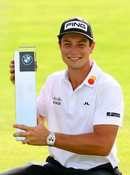 Viktor Hovland of Norway celebrates with the winners trophy after the final round of The BMW International Open at Golfclub Munchen Eichenried on...