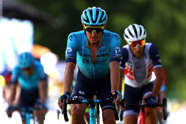 Jakob Fuglsang of Denmark and Team Astana - Premier Tech at arrival during the 108th Tour de France 2021, Stage 2 a 183,5km stage from Perros-Guirec...