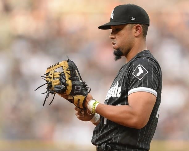 Jose Abreu of the Chicago White Sox looks on against the Seattle Mariners on June 25, 2021 at Guaranteed Rate Field in Chicago, Illinois. The White...
