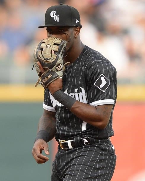 Tim Anderson of the Chicago White Sox looks on against the Seattle Mariners on June 25, 2021 at Guaranteed Rate Field in Chicago, Illinois. The White...
