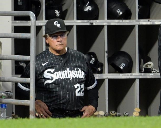Manager Tony La Russa of the Chicago White Sox looks on against the Seattle Mariners on June 25, 2021 at Guaranteed Rate Field in Chicago, Illinois....