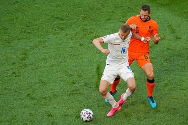 Tomas Soucek of Czech Republic and Stefan de Vrij of the Netherlands during the UEFA Euro 2020: Round of 16 match between Netherlands and Czech...