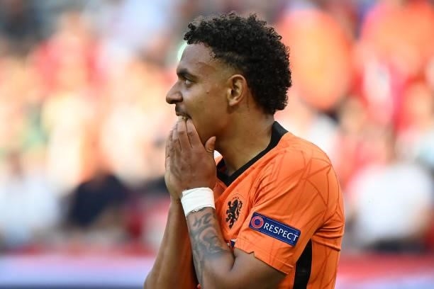 Donyell Malen of Netherlands reacts during the UEFA Euro 2020 Championship Round of 16 match between Netherlands and Czech Republic at Puskas Arena...