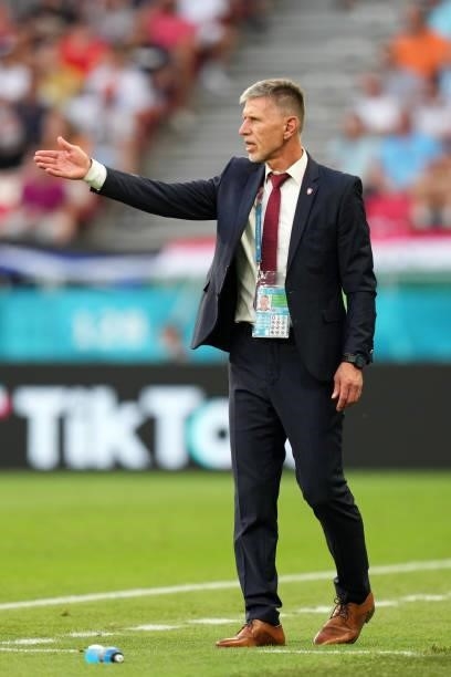 Jaroslav Silhavy, Head Coach of Czech Republic gives instructions during the UEFA Euro 2020 Championship Round of 16 match between Netherlands and...
