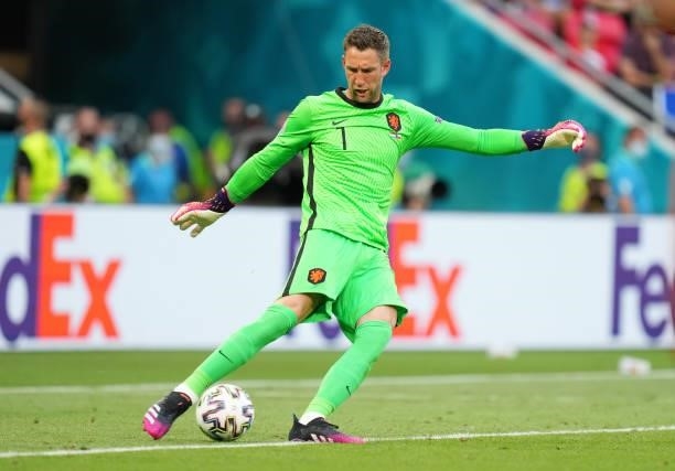 Maarten Stekelenburg of Netherlands takes a goal kick during the UEFA Euro 2020 Championship Round of 16 match between Netherlands and Czech Republic...