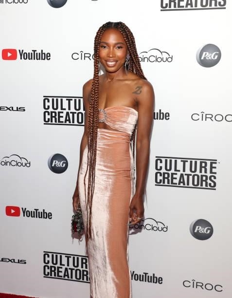 Zerina Akers, recipient of the 2021 Culture Creators Fashion award attends the Culture Creators Innovators & Leaders Awards at The Beverly Hilton on...